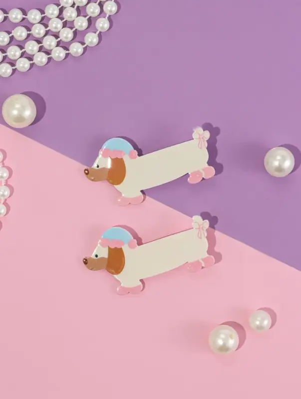 Зажим для волос "Мультизаврик" (набор 2 шт) собака в шапке, 7 см