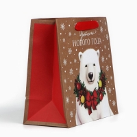 Пакет подарочный новогодний крафтовый квадратный &laquo;Новогодний мишка&raquo;, 22 х 22 х 11 см, Новый год