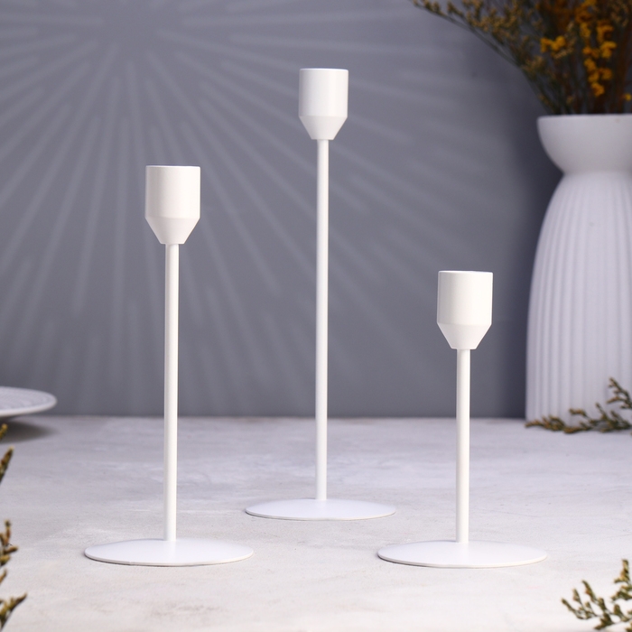 Набор подсвечников "Трио" 8х24; 8х19; 8х14см, белый