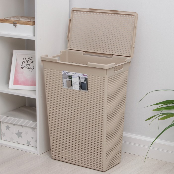 Корзина бельевая с крышкой &laquo;Лофт&raquo;, 50 л, цвет латте