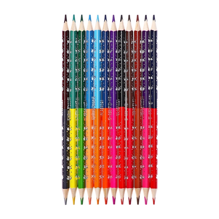 Карандаши 12 штук/24 цвета, в картонной коробке, шестигранные, деревянные, Акула