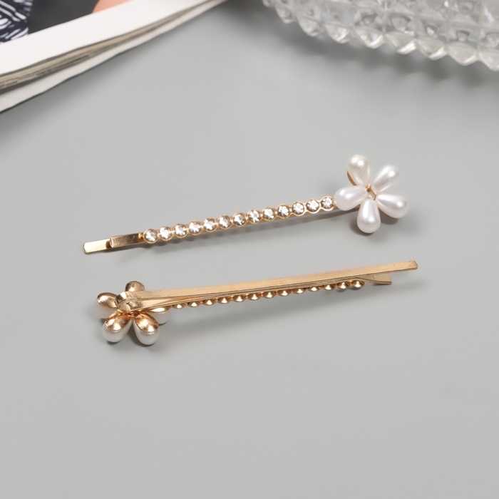 Невидимка для волос &laquo;Глория&raquo; (набор 2 шт) цветок, 6 см, золото