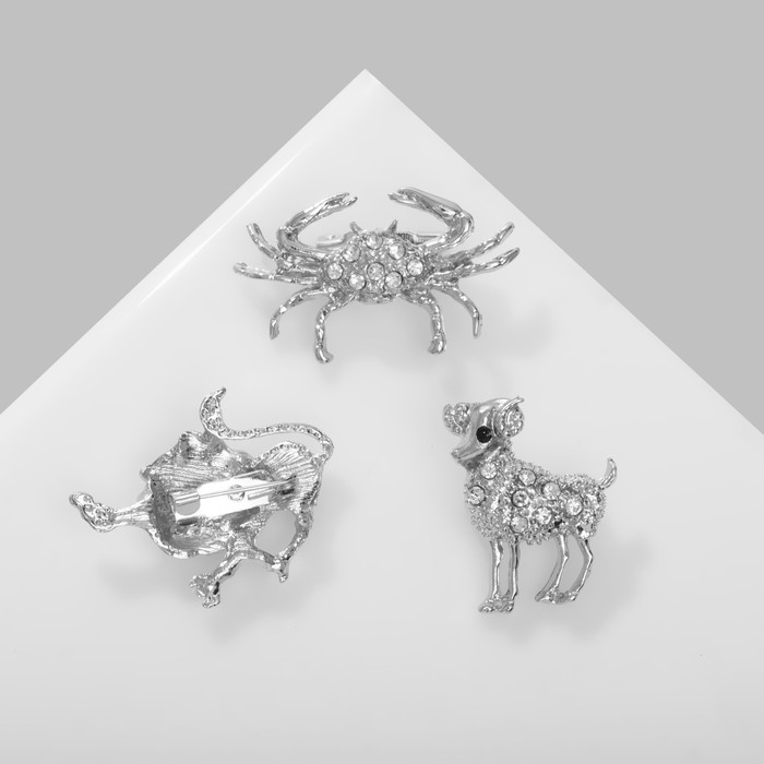 Брошь &laquo;Знаки зодиака&raquo; ассорти, гороскоп, цвет белый в серебре (неделимая фасовка 12 шт., цена за шт.)