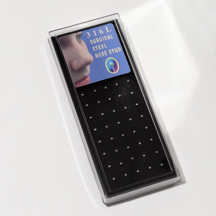 Пирсинг в нос (нострил) &laquo;Шарик&raquo;, прямой, L=10 мм, набор 40 шт., цвет серебро