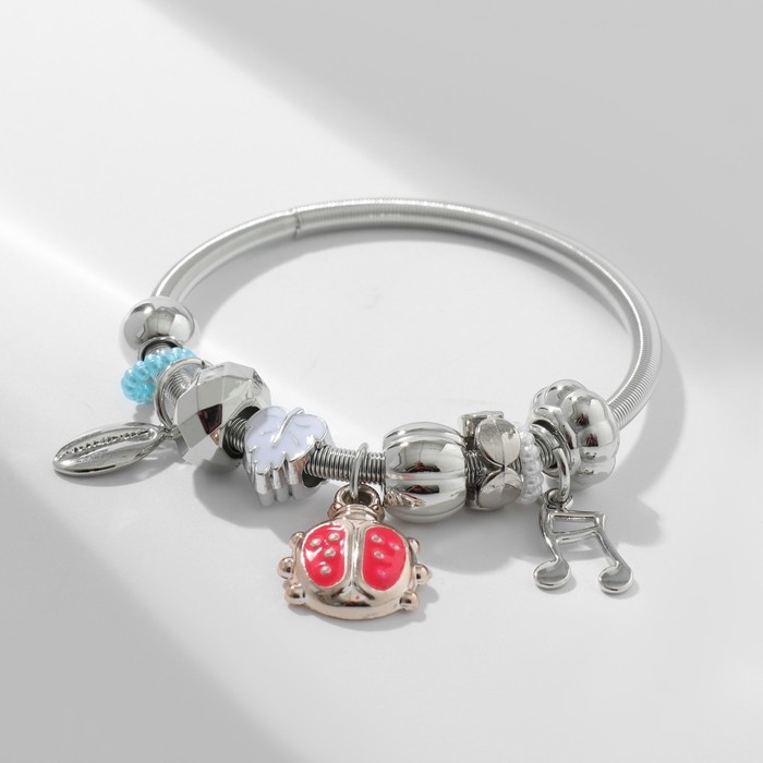 Браслет ассорти &laquo;Марджери&raquo; одинарный, божья коровка, цветной в серебре