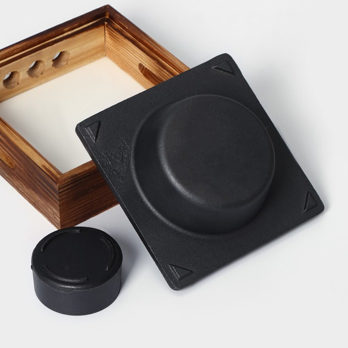 Подставка для подогрева блюд, 20&times;20&times;8 см, с деревянной подставкой