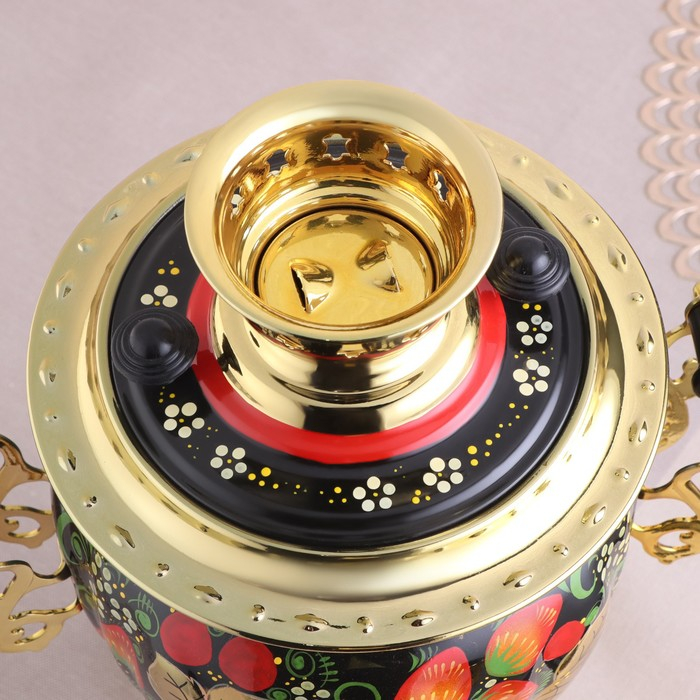 Набор &laquo;Хохлома&raquo;, овал, 3 предмета, самовар 3 л, заварочный чайник 0,7 л, поднос