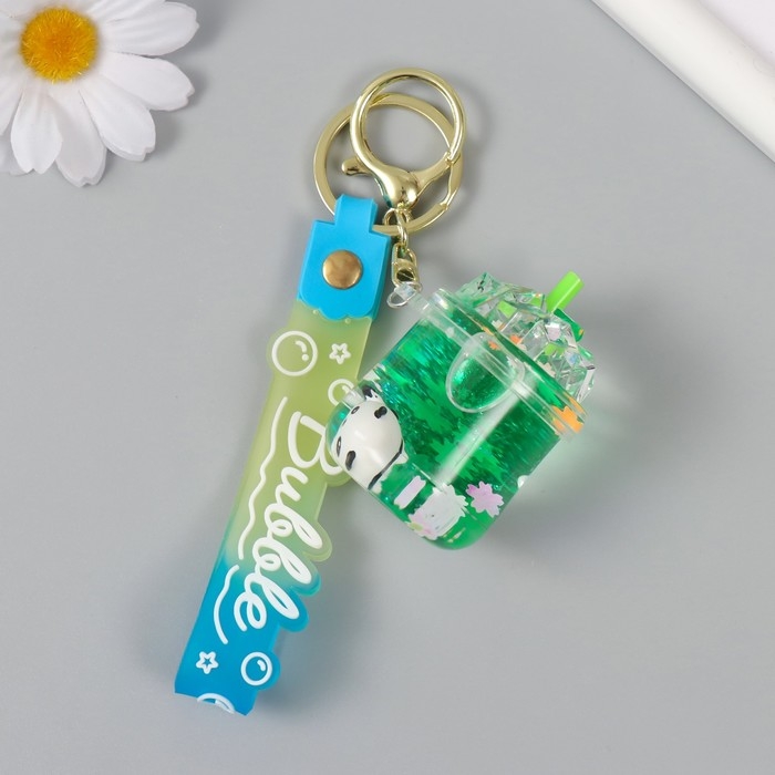 Брелок пластик с карабином, ремешком "Панда в лимонаде" водный с декором 4х4х6 см