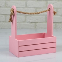 Набор кашпо деревянных 2 в 1 (25&times;15&times;30; 21&times;12&times;23 см) "Dear", ручка канат, розовый