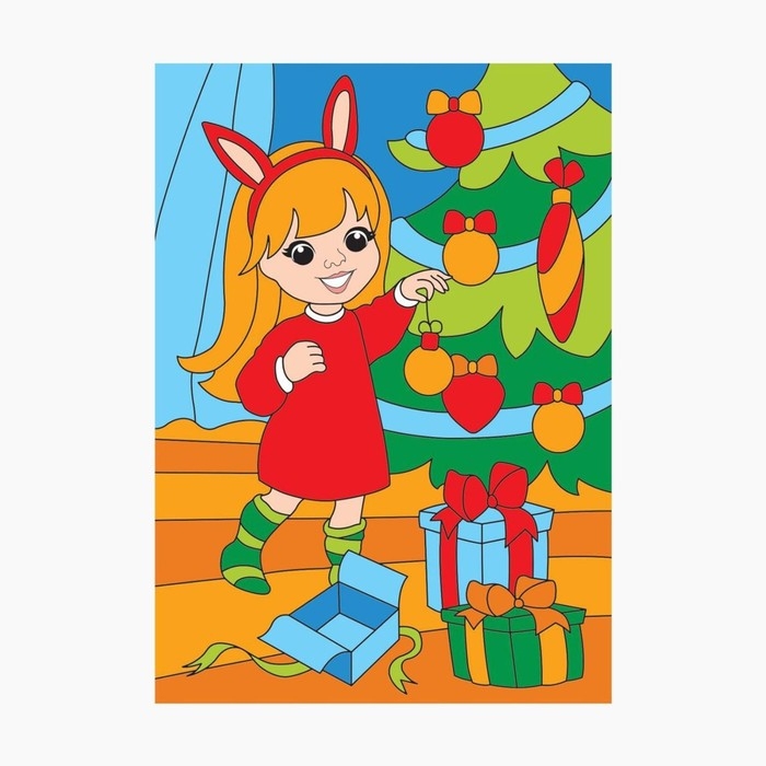 Картина по номерам и гравюра-открытка на новый год &laquo;Новый год!&raquo;, новогодний набор для творчества