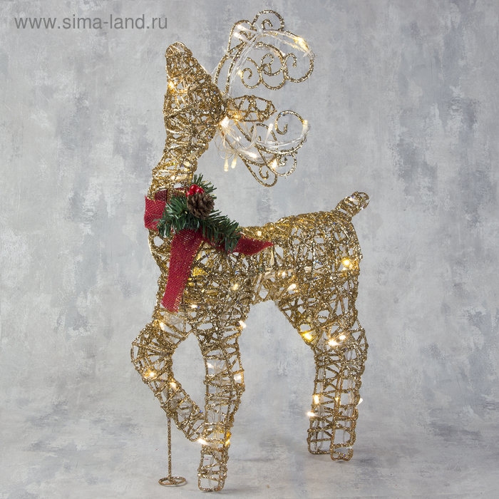 Светодиодная фигура &laquo;Олень золотистый&raquo; 40 &times; 60 &times; 18 см, металл, 220 В, свечение тёплое белое