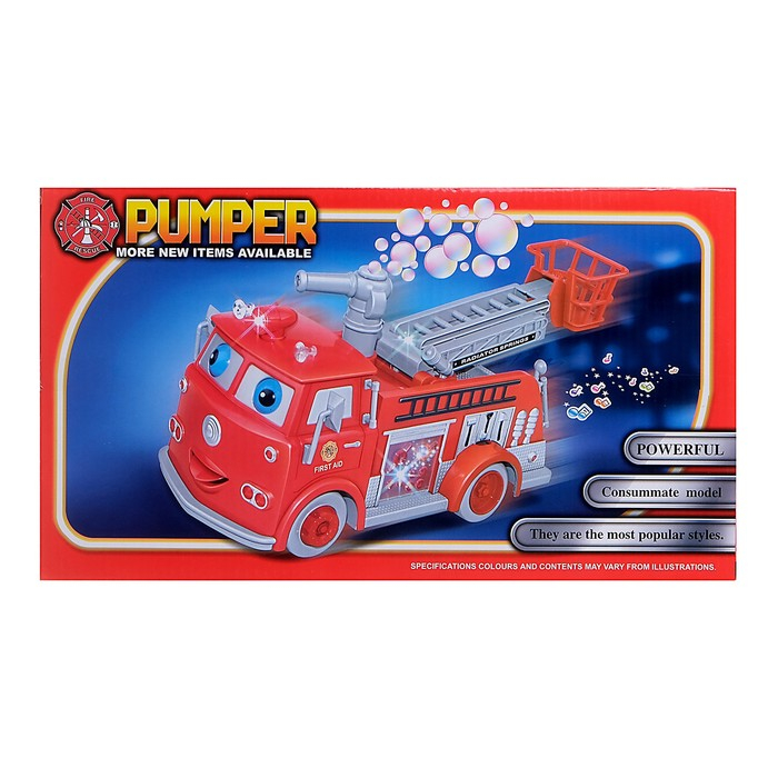 Машина &laquo;Пожарная служба&raquo; с мыльными пузырями, световые и звуковые эффекты, работает от батареек