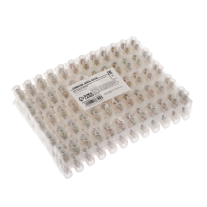 Клеммная колодка винтовая, 12 секций, 4-10 мм², 20 А, полиэтилен, белый, набор 10 шт. Клеммная колодка винтовая, 12 секций, 4-10 мм², 20 А, полиэтилен, белый, набор 10 шт.