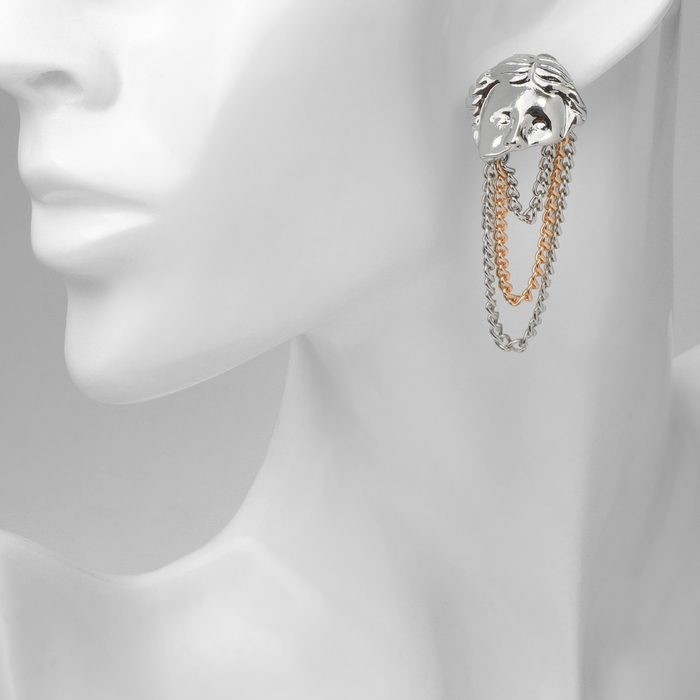 Серьги металл &laquo;Лица&raquo; цепи, цвет серебро с золотом