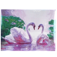 Алмазная мозаика с полным заполнением на подрамнике &laquo;Лебеди на озере&raquo;, 30 х 40 см
