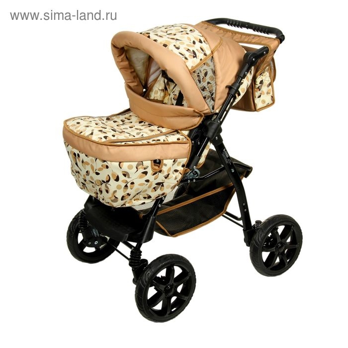 Коляска-трансформер &laquo;Пилот&raquo;, пластиковые колёса, оттенки бежевого, рисунок МИКС