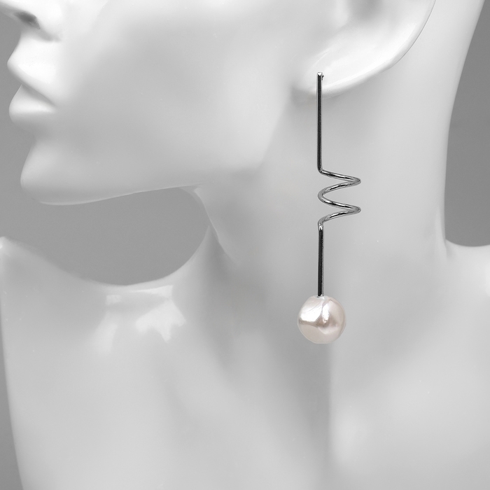 Серьги с жемчугом &laquo;Бусина&raquo; спираль мини, цвет серебро