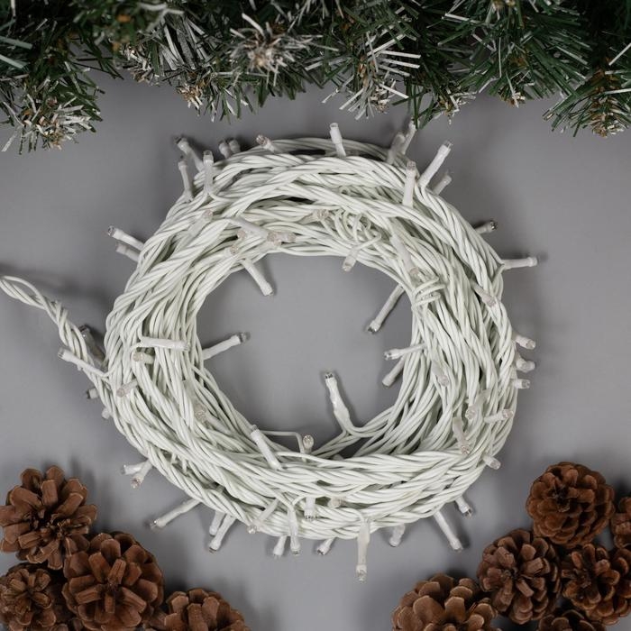 Гирлянда &laquo;Нить&raquo; 10 м, IP44, УМС, белая нить, 100 LED, свечение зелёное, 220 В