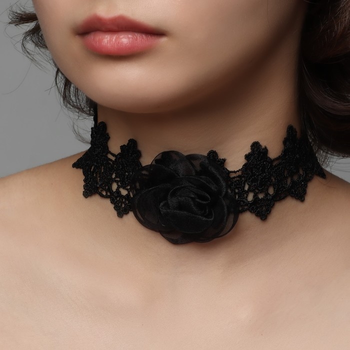 Чокер &laquo;Танго&raquo; цветок в ажуре, цвет чёрный, 30 см
