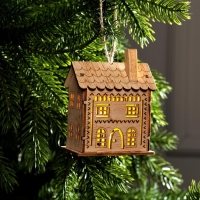 Ёлочная игрушка &laquo;Резной домик&raquo;, от батареек, свечение тёплое белое