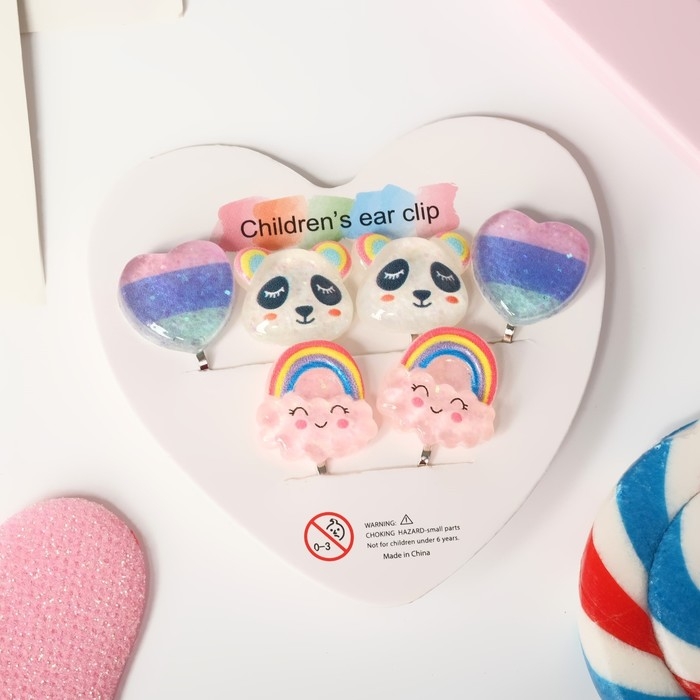 Набор клипс детских (3 пары) &laquo;Выбражулька&raquo; радужное настроение, цветной