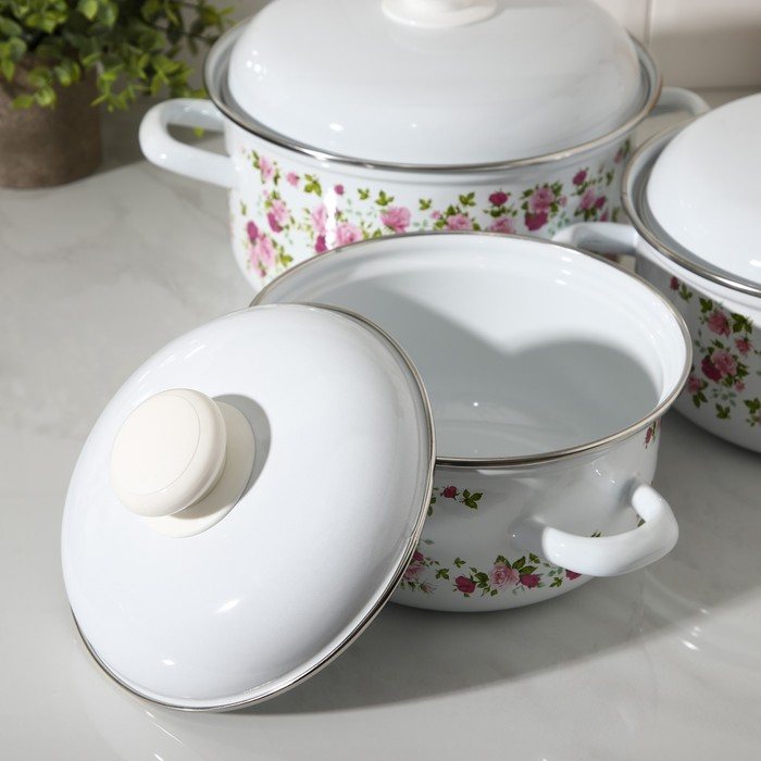 Набор эмалированных кастрюль &laquo;Китайская роза&raquo;, 3 предмета: 1,5 л, 2 л, 3 л, индукция
