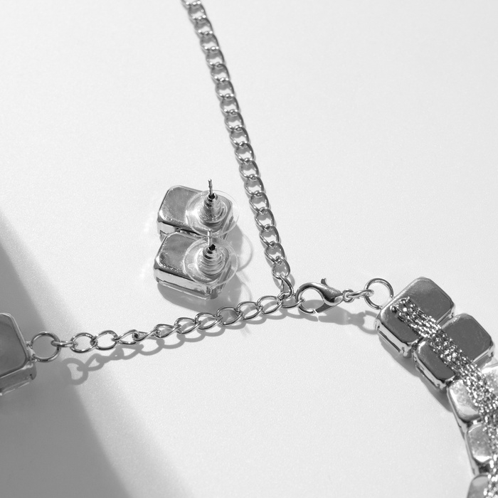 Набор 2 предмета; серьги, колье &laquo;Сияй&raquo; крупные стразы, цвет белый в серебре