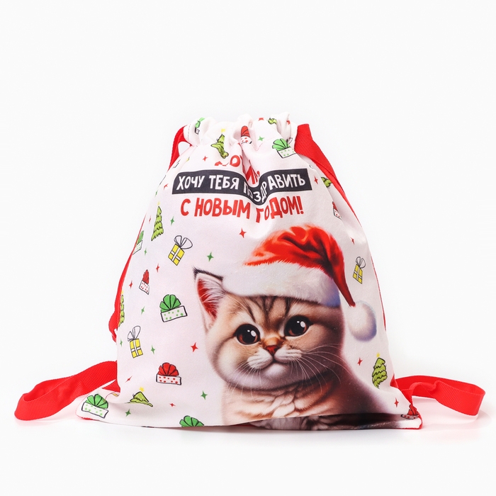 Сумка детская «Котик в шапке», 35 × 30 см, новогодняя Сумка детская «Котик в шапке», 35 × 30 см, новогодняя