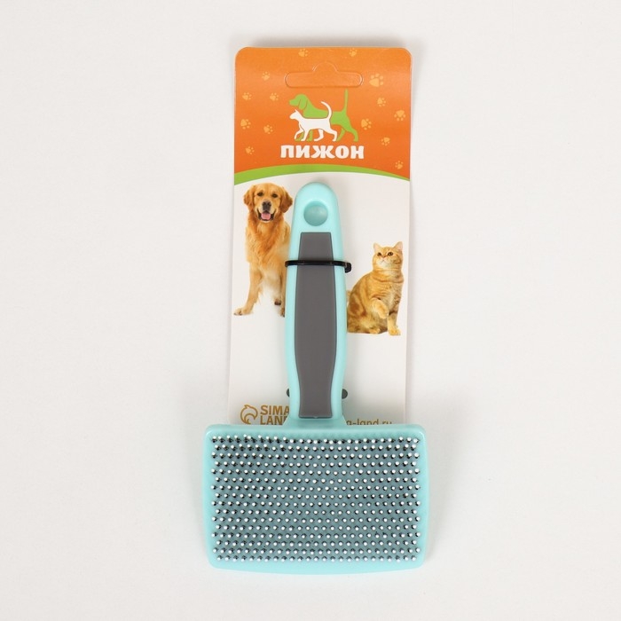 Пуходерка пластиковая мягкая с закругленными зубьями, средняя, 9 х 15,5 см, бирюзовая