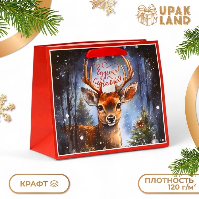 Новый год. Пакет подарочный новогодний бумажный, Новый год. Пакет подарочный новогодний бумажный, "Чудеса случаются", 24 х 20 х 11 см.