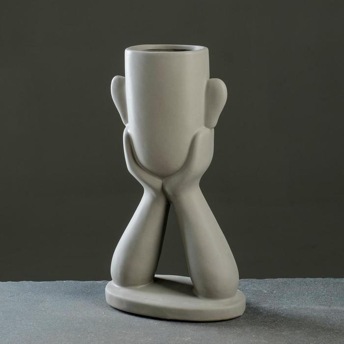 Кашпо "Голова юноши" серое, 27см