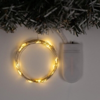 Гирлянда &laquo;Нить&raquo; 2 м роса, IP20, серебристая нить, 20 LED, батарейки CR2032х2 (в комплекте), свечение тёплое белое