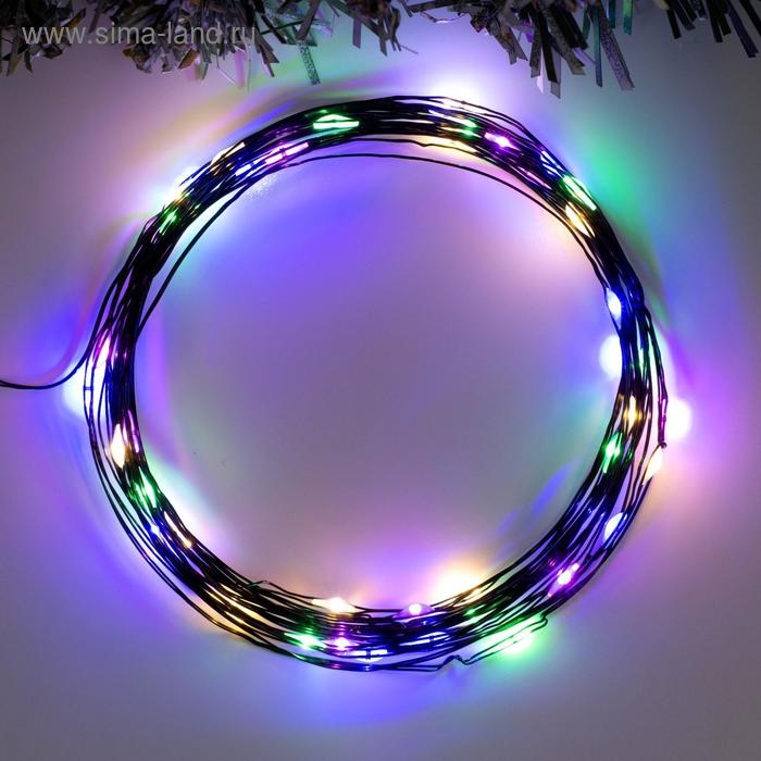 Гирлянда «Нить» 5 м роса, IP20, чёрная нить, 50 LED, 2 режима, батарейки AAх3 (не в комплекте), свечение мульти Гирлянда «Нить» 5 м роса, IP20, чёрная нить, 50 LED, 2 режима, батарейки AAх3 (не в комплекте), свечение мульти