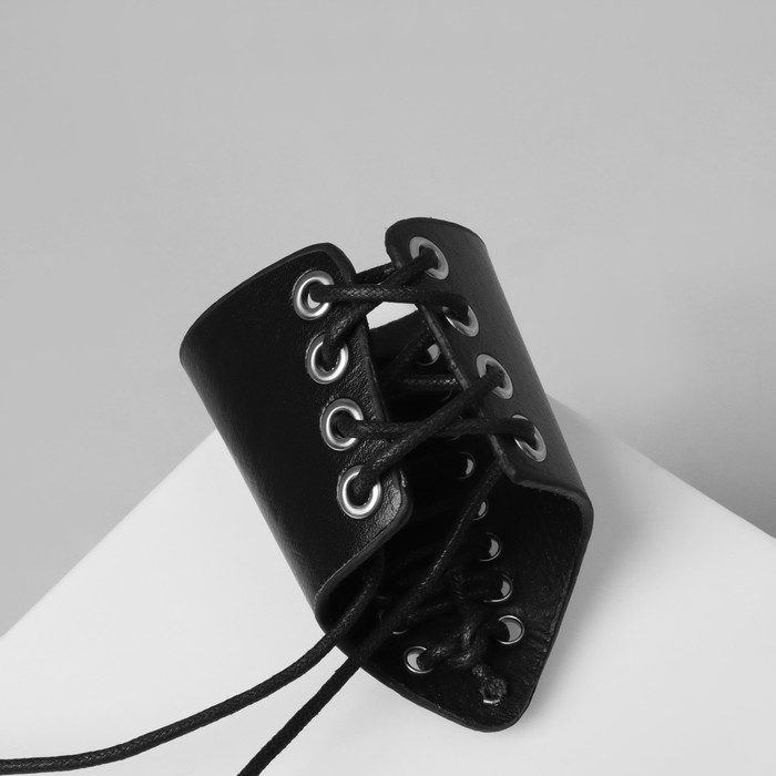 Браслет кожа &laquo;Манжета&raquo; на шнуровке, цвет чёрно-серебряный