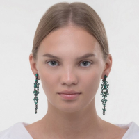 Клипсы &laquo;Ажур&raquo; капли с завитками, цвет изумрудный в чёрном металле