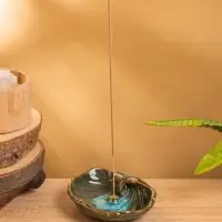 Подставка под благовония "Раковина с жемчужиной" керамика, цв. зелёный, 9х10,5х2 см