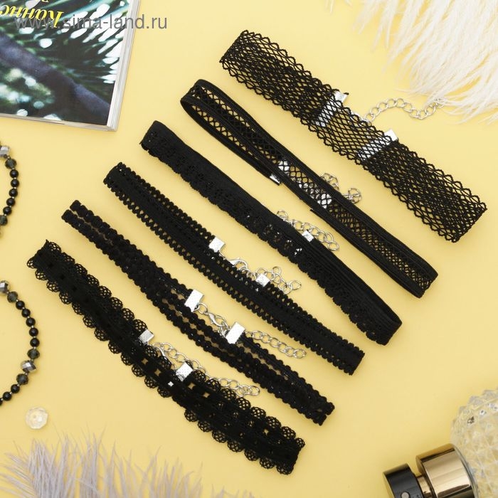 Чокер &laquo;Ассорти&raquo; ажур, (набор 6 шт.), цвет чёрный,30,5 см