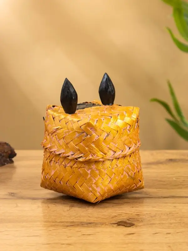 Корзинка &laquo;Кот&raquo;, 10&times;10&times;13 см, бамбук, рыжая