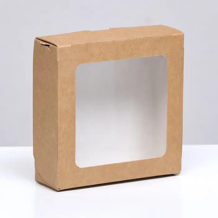 Коробка пищевая, с окном, крафт, 10&times;10&times;3.5 см