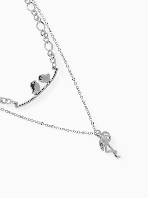 Кулон &laquo;Цепь&raquo; фламинго, цвет серебро