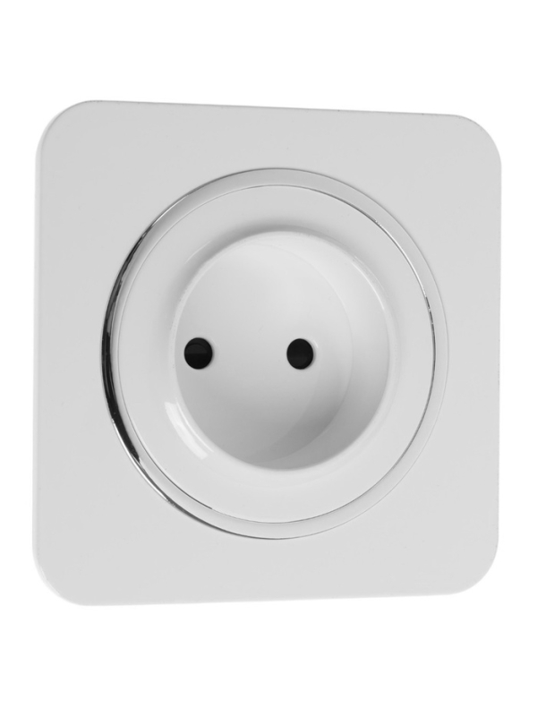 Розетка одноместная, серия Розетка одноместная, серия "Circular", 10 А, скрытая, без з/к, белая, серебристая рамка