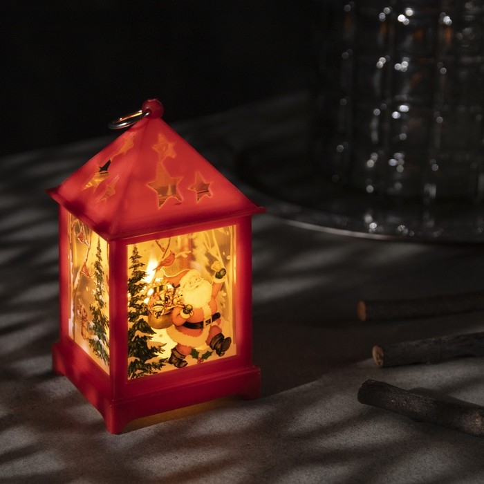 Светодиодная фигура &laquo;Фонарь с Дедом Морозом&raquo; 6 &times; 13 &times; 6 см, пластик, батарейки AG13х3 (в комплекте), свечение тёплое белое