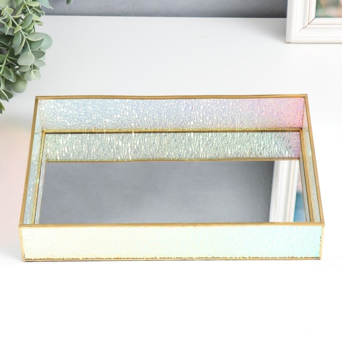 Подставка интерьерная стекло с зеркалом Подставка интерьерная стекло с зеркалом "Прямоугольник. Радужные капли" 30х20х5 см