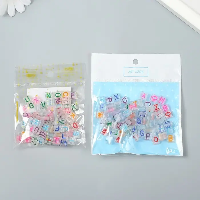 Набор бусин для рукоделия и плетения &laquo;Арт Узор. Цветные английские буквы&raquo;, пластик, прозрачные, 20 г, 0.4&times;0.8&times;0.8 см