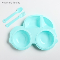 Тарелка Крошка Я в наборе вилка, ложка, цвет МИКС