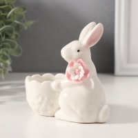 Сувенир керамика подставка "Белый кролик с цветочком" 5,6х10,5х10 см