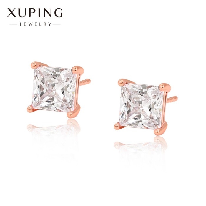 Серьги со стразами XUPING пусеты, квадрат, цвет белый в розовом золоте Серьги со стразами XUPING пусеты, квадрат, цвет белый в розовом золоте