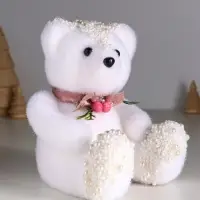 Декор "Белый медвежонок с еловым бантом, в бусинках" 16х12х14 см