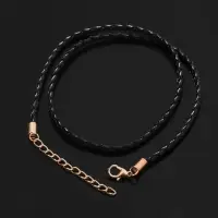 Шнурок кожаный d=3 мм, 45 см, чёрный в золоте, косичка