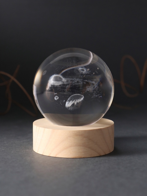 Сувенир стекло подсветка "Шар. Космос" d=6 см подставка дерево, USB